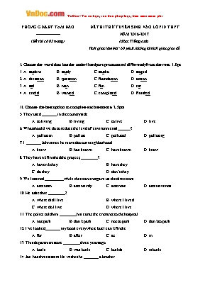 Đề thi thử tuyển sinh vào Lớp 10 THPT môn Tiếng Anh - Năm học 2016-2017 - Phòng giáo dục và đào tạo Tam Đảo (Có đáp án)